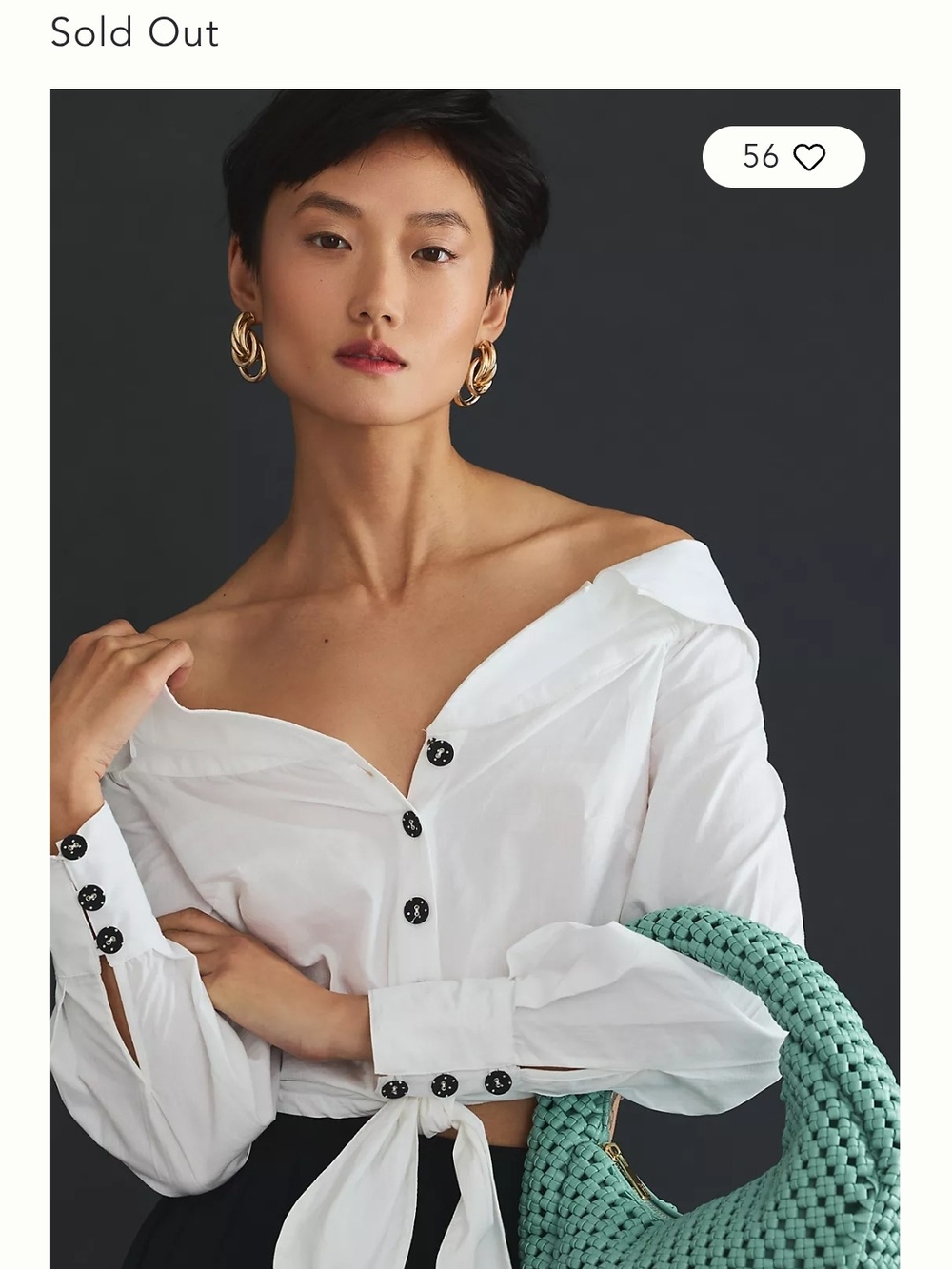 Anthropologie Maeve White Off-Shoulder Tie-Front Button-Down Shirt